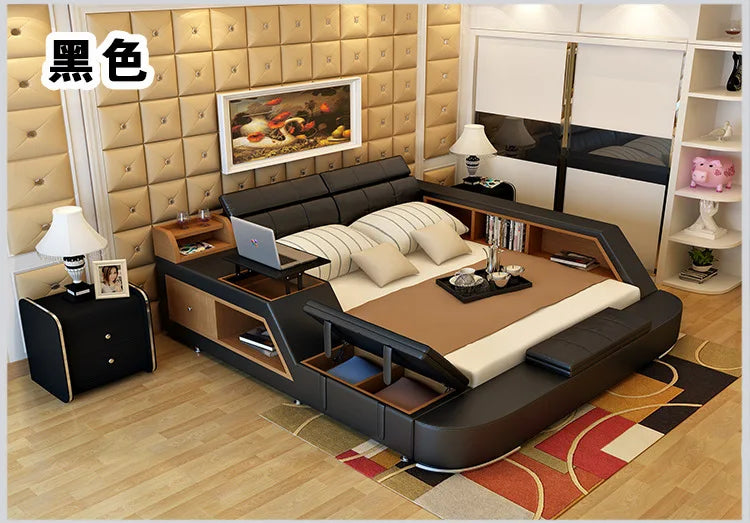 real Genuine leather bed frame Modern Soft Beds with storage Home Bedroom Furniture cama muebles de dormitorio / camas quarto
