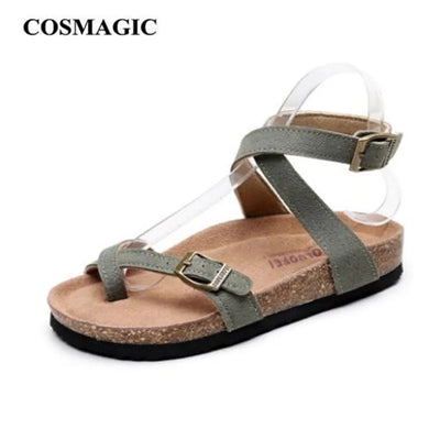New Summer Women Cork Sandals Gladiator Beach Buckle Strap Solid Casual Outside Sandalias Shoe