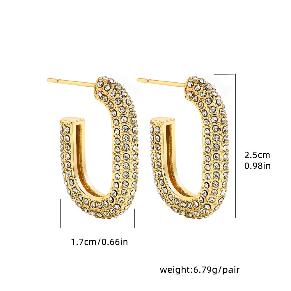 Punk Gold Color Twist Round Piercing Hoop Earrings Female Luxury CZ Crystal Geometric Ear Buckle Huggie Earrings Women Jewelry