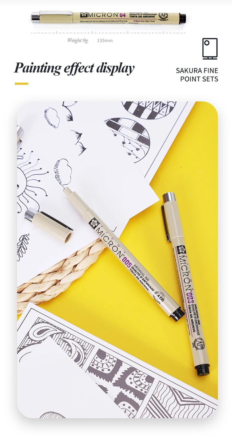 SAKURA Waterproof Micron Pen Set Waterproof Fine Liner Marker Pen Painting Drawing Sketch Markers Artistic Cartoon Design