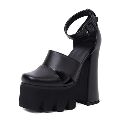 Punk Rock Style Platform Sandals Women Ankle Strap Belt Buckle Hegith Heels 15cm Sexy High Heels Shoes Cut Out Plus Size