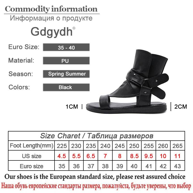 Cosplay Amine Japanese Style Flat Gladiator Sandals Women Buckle Ankle Strap Soft Leather Open Toe Beach Shoes Zipper
