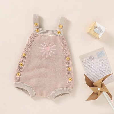 2021-07-02 Lioraitiin 0-18M Newborn Baby Boy Girl Autumn Bodysuit Sleeveless Knitting Sun Printed Jumpsuit 2Styles