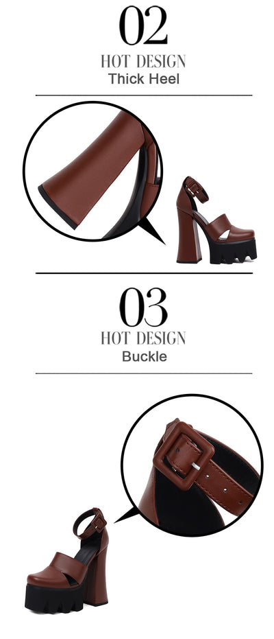 Punk Rock Style Platform Sandals Women Ankle Strap Belt Buckle Hegith Heels 15cm Sexy High Heels Shoes Cut Out Plus Size