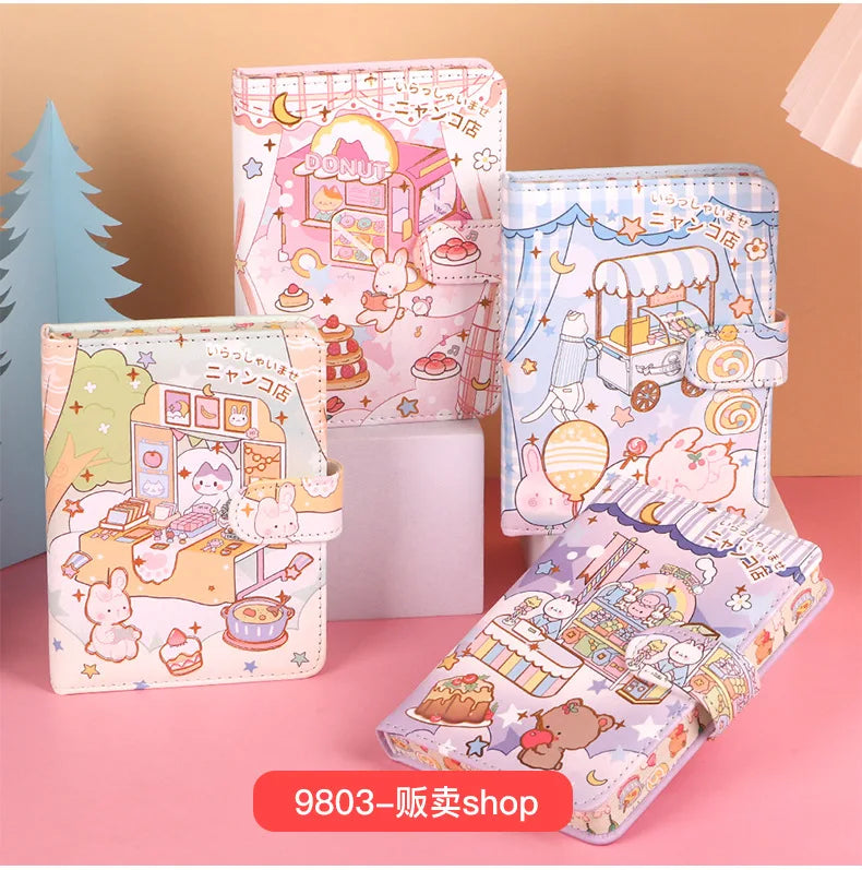 256 Page Children Cute Notebook Color Page Illustration Magnetic Button Soft Leather Diary Student Planner Agenda Notepad Book