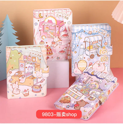 256 Page Children Cute Notebook Color Page Illustration Magnetic Button Soft Leather Diary Student Planner Agenda Notepad Book