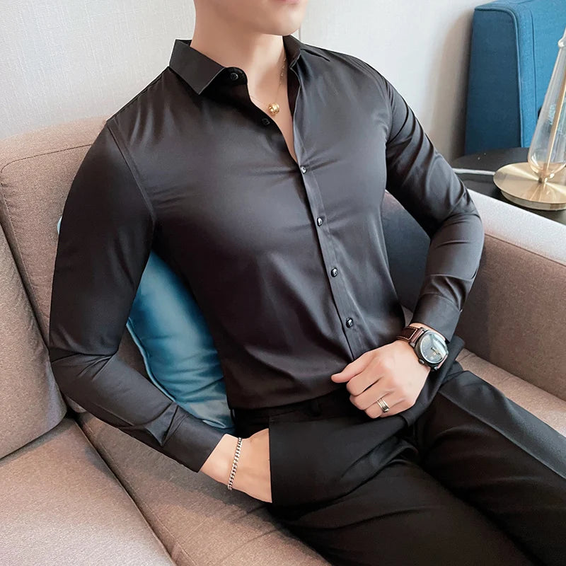Shirts For Men Clothing Korean Luxury Long Sleeve Men's Social Shirts Simple All Match Casual Slim Fit Formal Work Wear Big Size