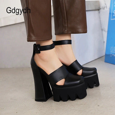 Punk Rock Style Platform Sandals Women Ankle Strap Belt Buckle Hegith Heels 15cm Sexy High Heels Shoes Cut Out Plus Size