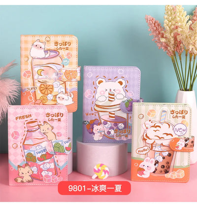 256 Page Children Cute Notebook Color Page Illustration Magnetic Button Soft Leather Diary Student Planner Agenda Notepad Book