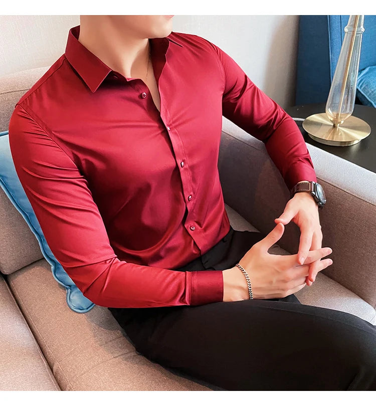 Shirts For Men Clothing Korean Luxury Long Sleeve Men's Social Shirts Simple All Match Casual Slim Fit Formal Work Wear Big Size