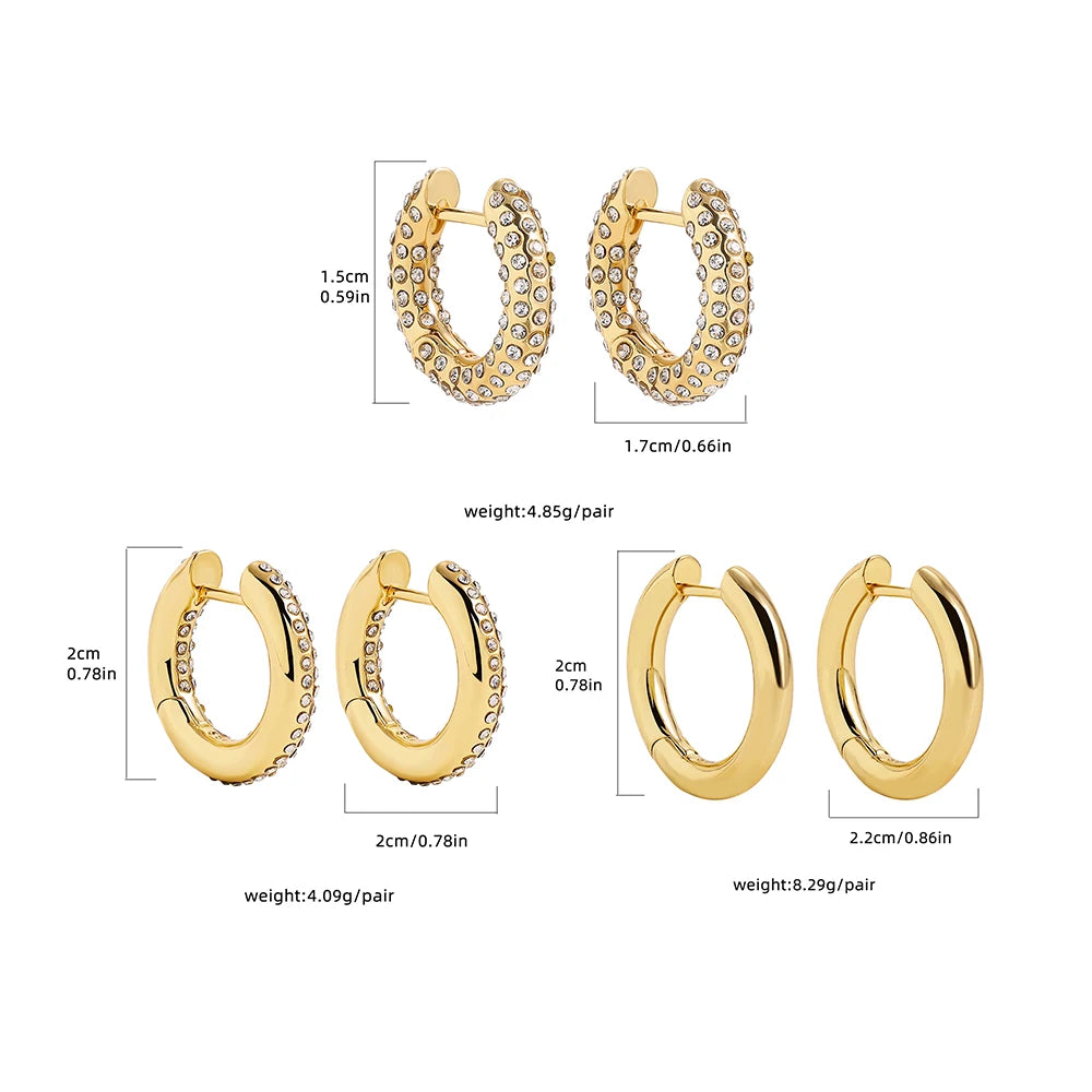 Punk Gold Color Twist Round Piercing Hoop Earrings Female Luxury CZ Crystal Geometric Ear Buckle Huggie Earrings Women Jewelry
