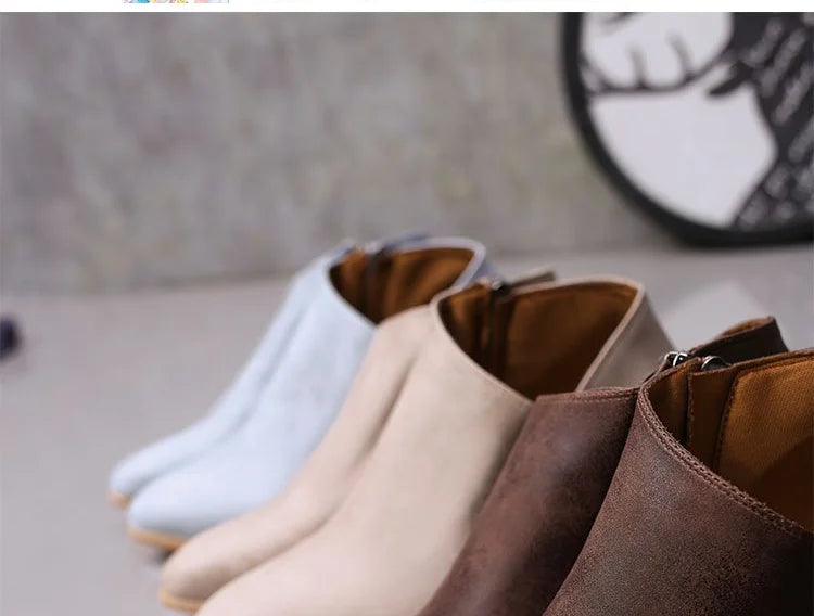 Summer Women Shoes Retro High Heel Ankle Boots Female Block Mid Heels Casual Botas Mujer Booties Feminina Plus Size 43
