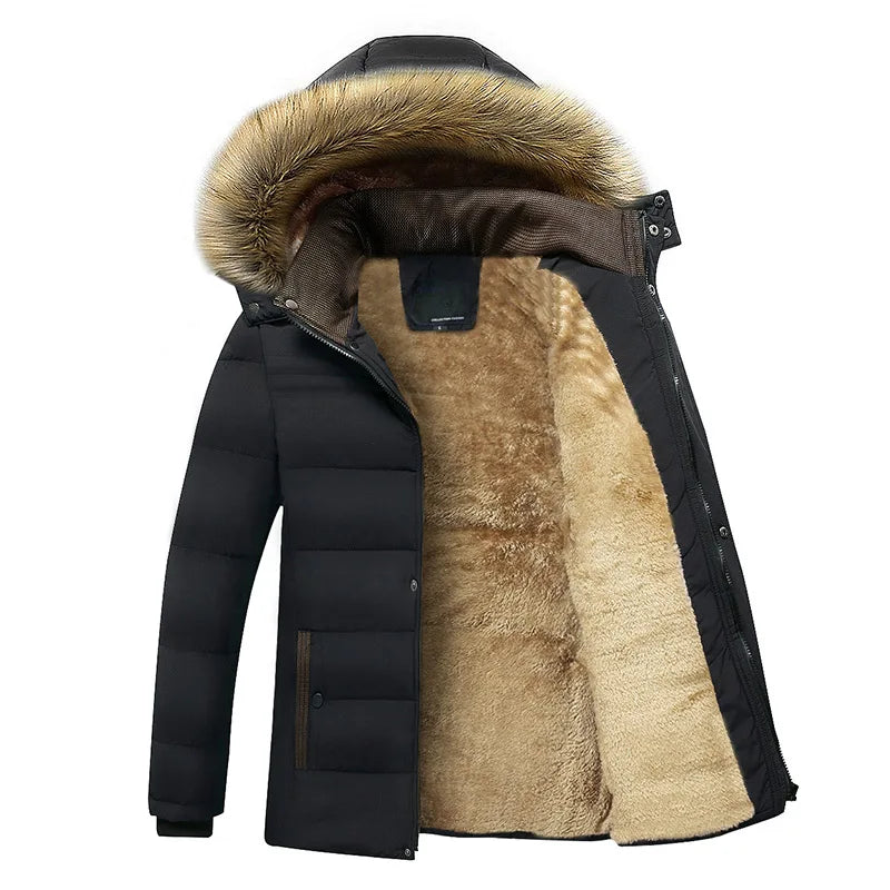 2023 Winter New Warm Thick Fleece Parkas Men Waterproof Hooded Fur Collar Parka Jacket Coat Men Autumn Fashion Casual Parkas Men