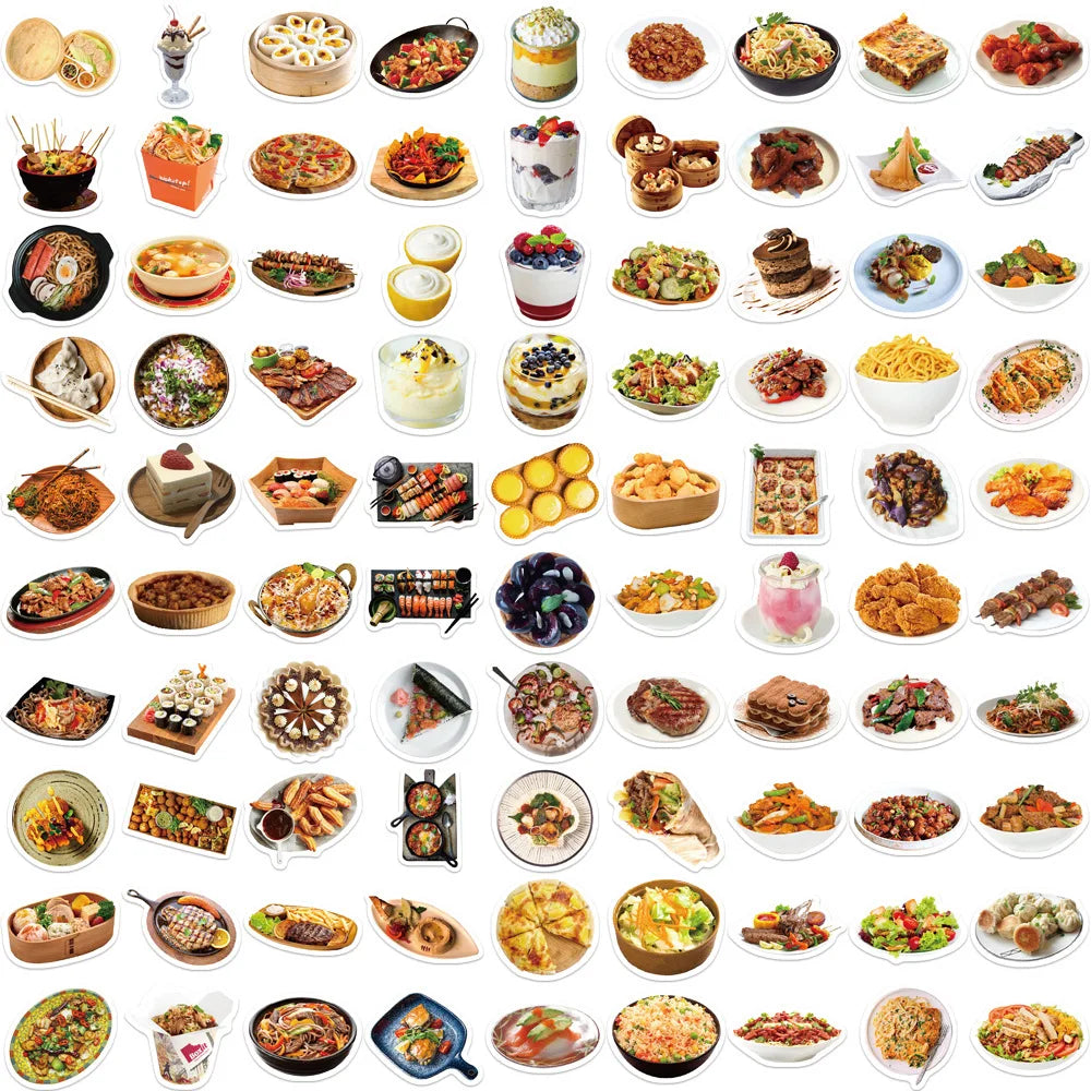 10/30/90pcs Cute Cartoon Food Stickers Delicacy Graffiti Decals Kids Toy DIY Phone Luggage Fridge Notebook Guitar Wall Sticker