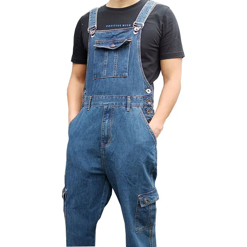 Men's Overalls Jumpsuit Large Size Strap Straight Blue Jeans With 7 Pockets