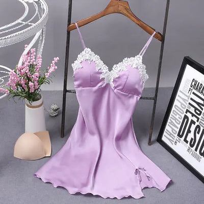2021 hot sale summer solid v-neck Sexy Lingerie Women Silk  Robe Dress Babydoll Nightdress Nightgown Sleepwear