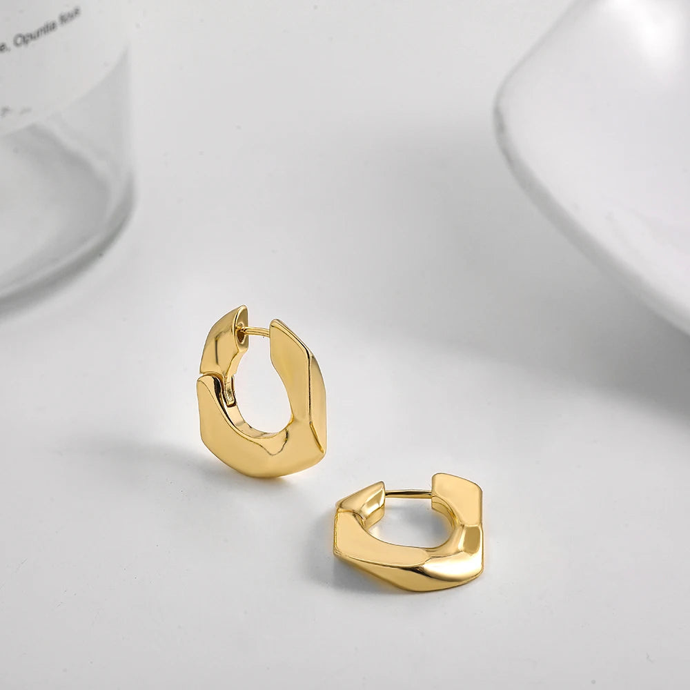 Punk Gold Color Twist Round Piercing Hoop Earrings Female Luxury CZ Crystal Geometric Ear Buckle Huggie Earrings Women Jewelry