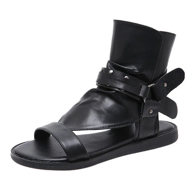 Cosplay Amine Japanese Style Flat Gladiator Sandals Women Buckle Ankle Strap Soft Leather Open Toe Beach Shoes Zipper