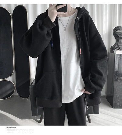 Blue Hoodies Women Sweatshirt Spring Autumn Zipper Coat Pocket Hooded New Loose Solid Color Jacket Trend Handsome Men Tops
