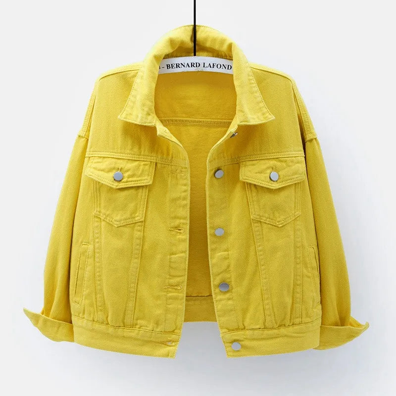 Women's Denim Jacket Spring Autumn Short Coat Pink Jean Jackets Casual Tops Purple Yellow White Loose Tops Lady Outerwear KW02
