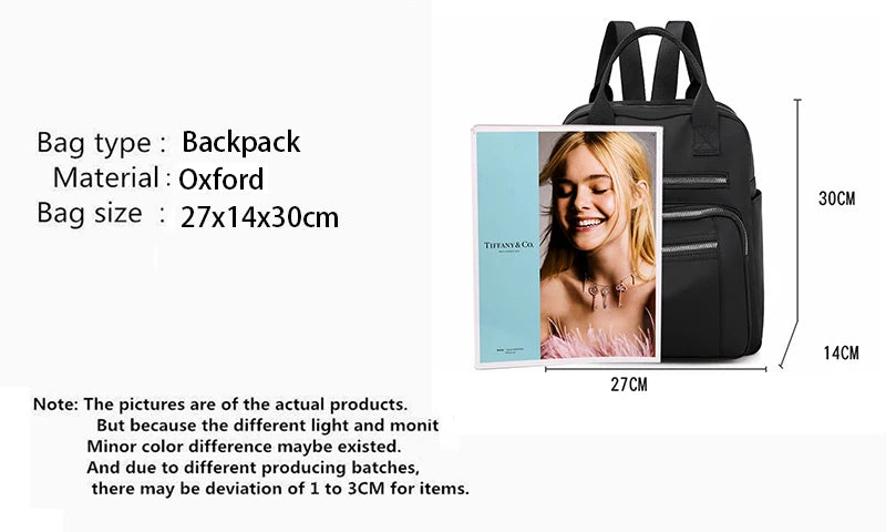 Women Backpack Travel Casual Waterproof Women's Shoulder Bags Female Large Capacity Oxford Rucksack Black Purse