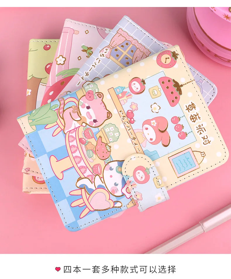 256 Page Children Cute Notebook Color Page Illustration Magnetic Button Soft Leather Diary Student Planner Agenda Notepad Book