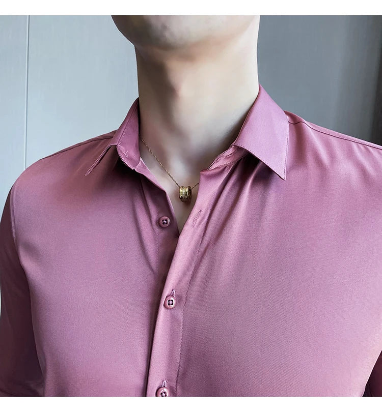 Shirts For Men Clothing Korean Luxury Long Sleeve Men's Social Shirts Simple All Match Casual Slim Fit Formal Work Wear Big Size