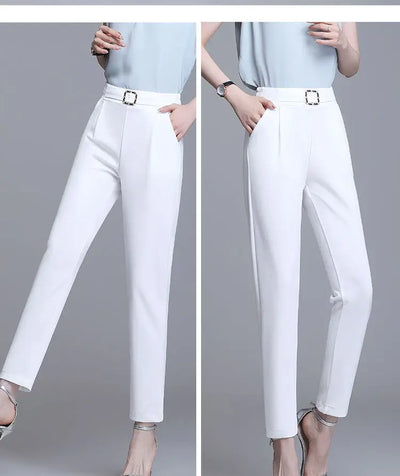 Elegant High Waist Elastic Harem Pants for Women Commuter Casual Capri Pants Fashion Solid Color Pockets Sashes Trousers 4XL