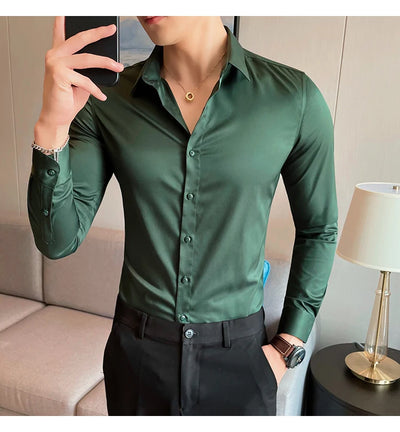 Shirts For Men Clothing Korean Luxury Long Sleeve Men's Social Shirts Simple All Match Casual Slim Fit Formal Work Wear Big Size
