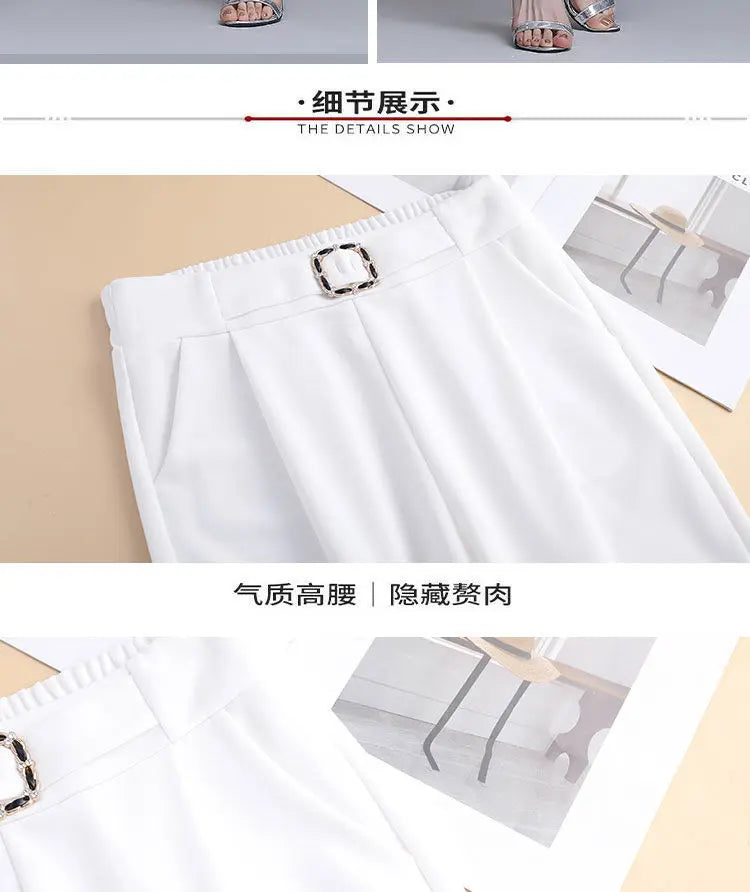 Elegant High Waist Elastic Harem Pants for Women Commuter Casual Capri Pants Fashion Solid Color Pockets Sashes Trousers 4XL