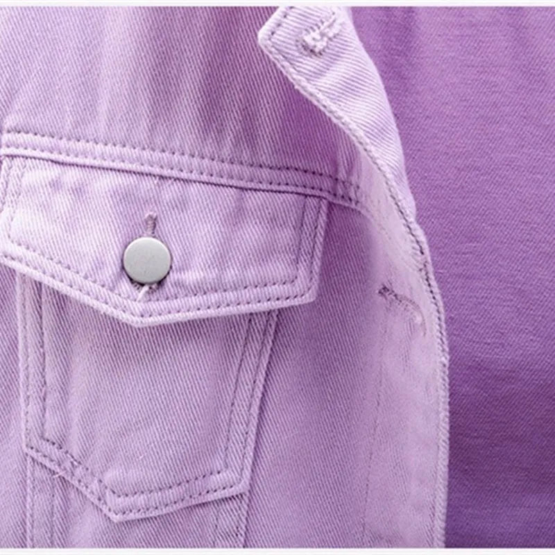 Women's Denim Jacket Spring Autumn Short Coat Pink Jean Jackets Casual Tops Purple Yellow White Loose Tops Lady Outerwear KW02