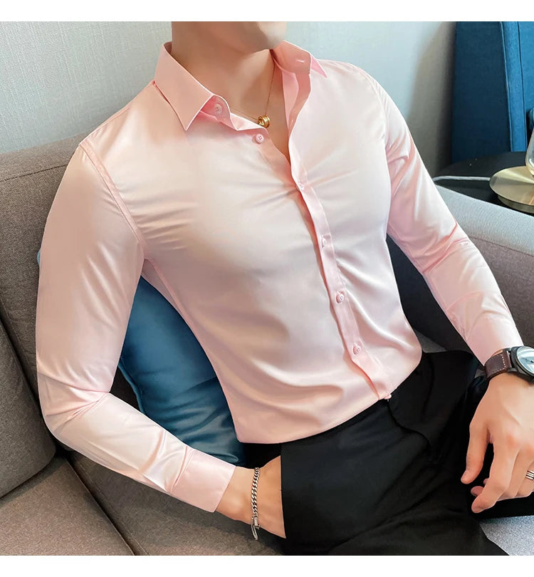 Shirts For Men Clothing Korean Luxury Long Sleeve Men's Social Shirts Simple All Match Casual Slim Fit Formal Work Wear Big Size