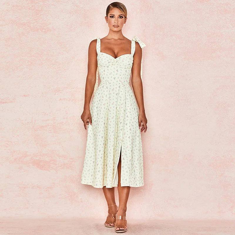 Josiaoprah Holiday floral dress lace up women's summer sundress A-line Spaghetti Strap dress Prairie chic ladies vestidos