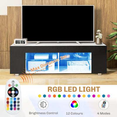 TV Stand 145cm TV Unit with Glass Shelves RGB LED Light for 60"TV Black
