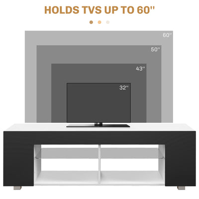 TV Stand 145cm TV Unit with Glass Shelves RGB LED Light for 60"TV Black