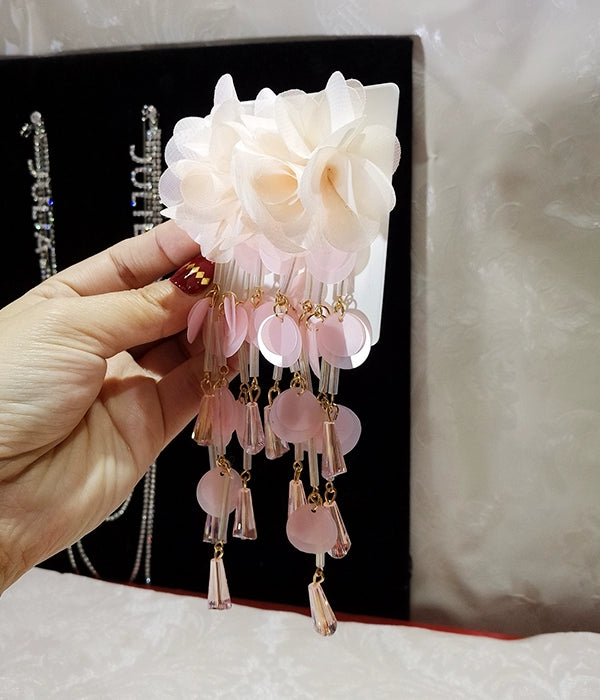 Long European and American Exaggerated Tassel Thin-Looking Earrings Flowers