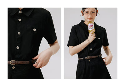 Li Xiaosan Loose-Fit Black Working Wear Dress Fake Two-Piece