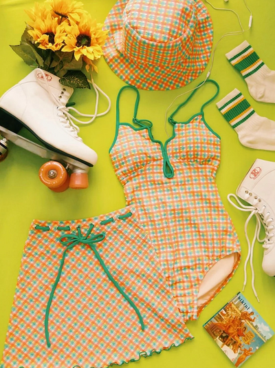 Thailand Gingham Fresh Niche Style Triangle One-Piece Swimsuit