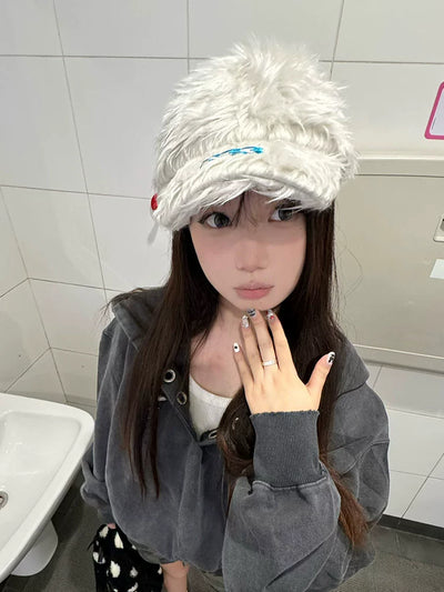 2024 K-style Ins Style 777 Color Embroider Plush Peaked Cap Female Street Baseball Cap Y2g Sexy Trendy