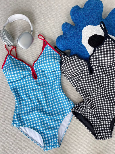 Thailand Gingham Fresh Niche Style Triangle One-Piece Swimsuit