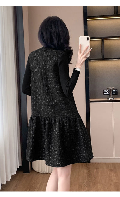 Woolen One piece Dress Women clothing Plus size Fat Mm2024 Autumn and Winter New Age-Reducing High end Western Style Fashion Woolen Vest Dress