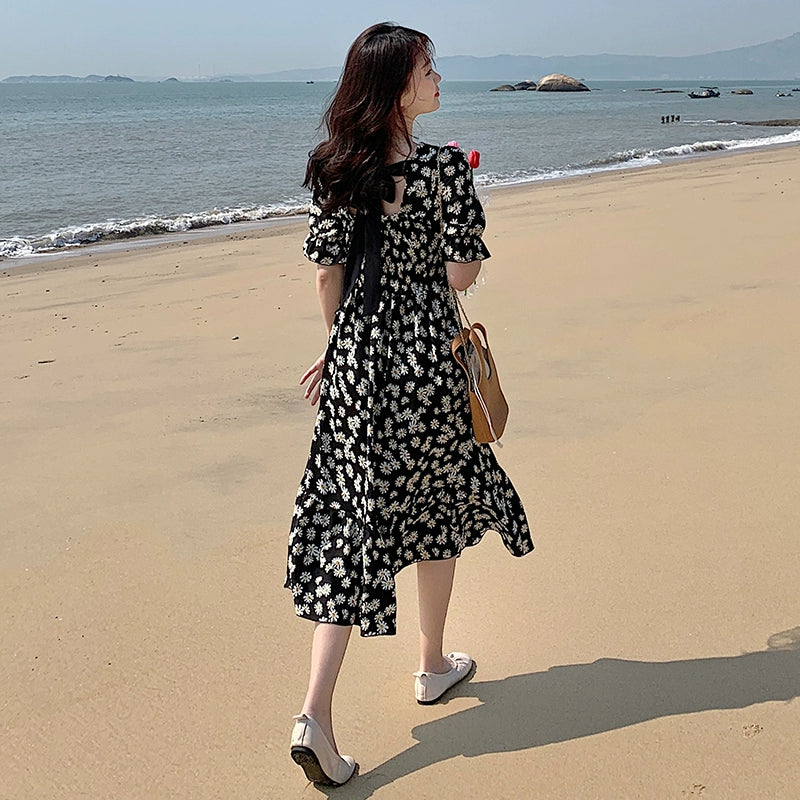 Super Fairy Open Back Chiffon Tea Break French Floral Dress