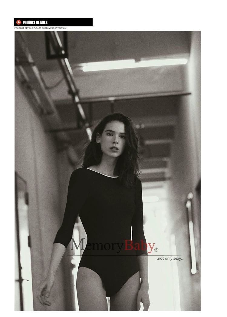 Memorybaby Holiday New Retro Elegant Conservative Cover Belly Thin Stunning Open Back Long-Sleeved One-Piece Swimsuit