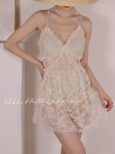 Customized Retro French Elegant Open Back Swimsuit Dress