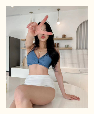 South korea New Swimsuit Women Sexy High Waist Retro Pure Desire Ventilation Network Red Split Bikinis Hot Spring Vacation Swimsuit