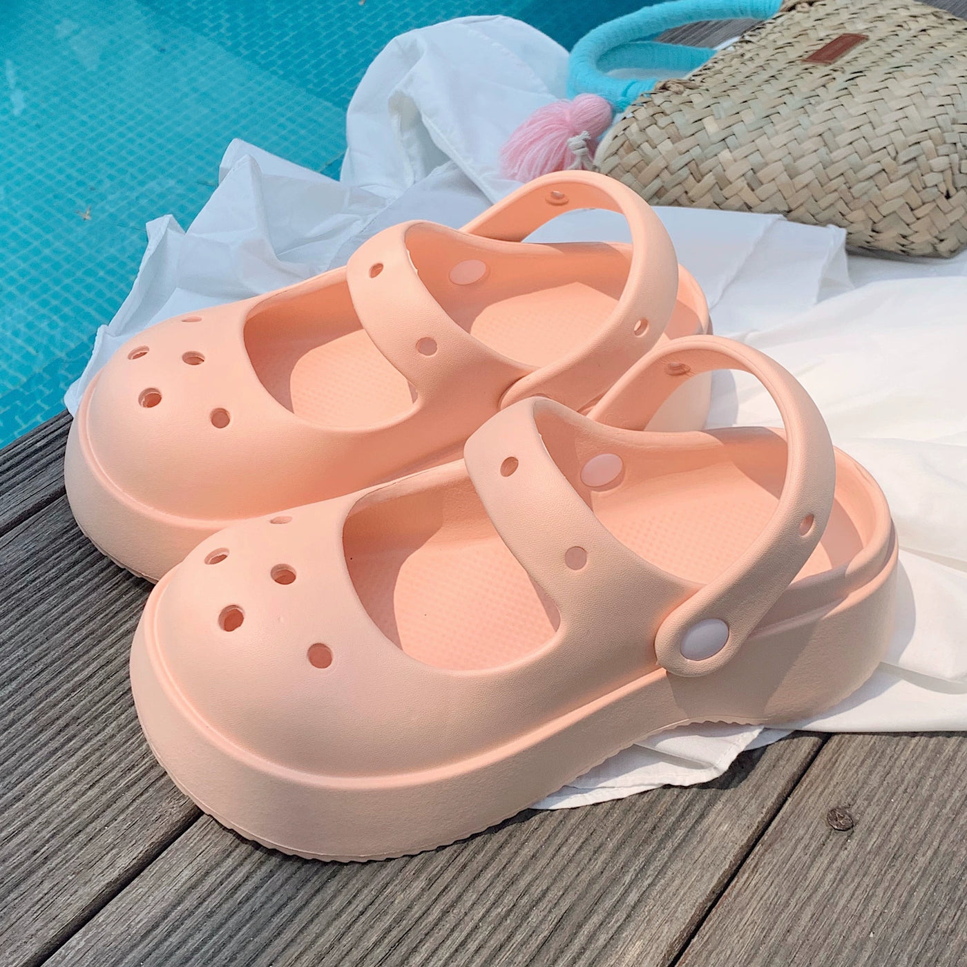 Thin Strip Sweet Rhinestone Mary Jane Sandals Fairy Style Fashion Summer Outwear Holiday Sandals Hole Shoes