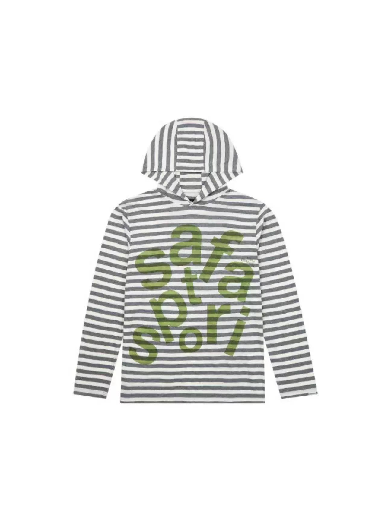Sweet Potato Oni Homemade 2024 Spring Niche Style Safari Stripes Hooded Letter-Print Y2g Loose Long Sleeves