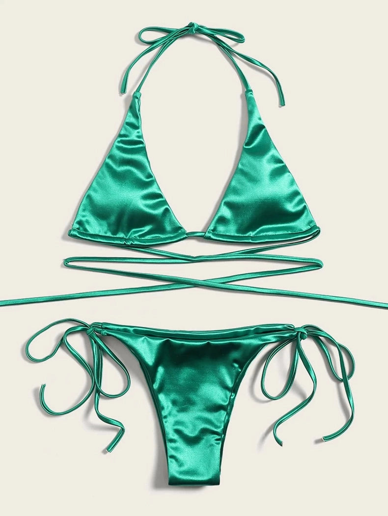 Fashion Sexy Bikini Sexy Golden Three-Point Bikini Shoelace Separates Hot Spring Beach Vacation Swimsuit Women