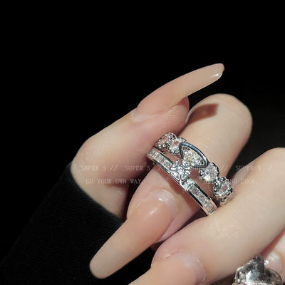 Super Flash Queen Mother Earth Planet Double-Layer Ring Female Twin Switchable Index Finger Ring Accessible Luxury Classy Simple Bracelet Couple's Ring