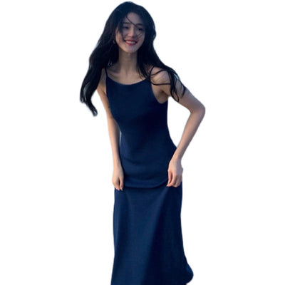 Summer Blue Sling Dress Temperament Long Dress Seaside Holiday Beach Skirt Super Fairy Sanya Thailand Travel Photo